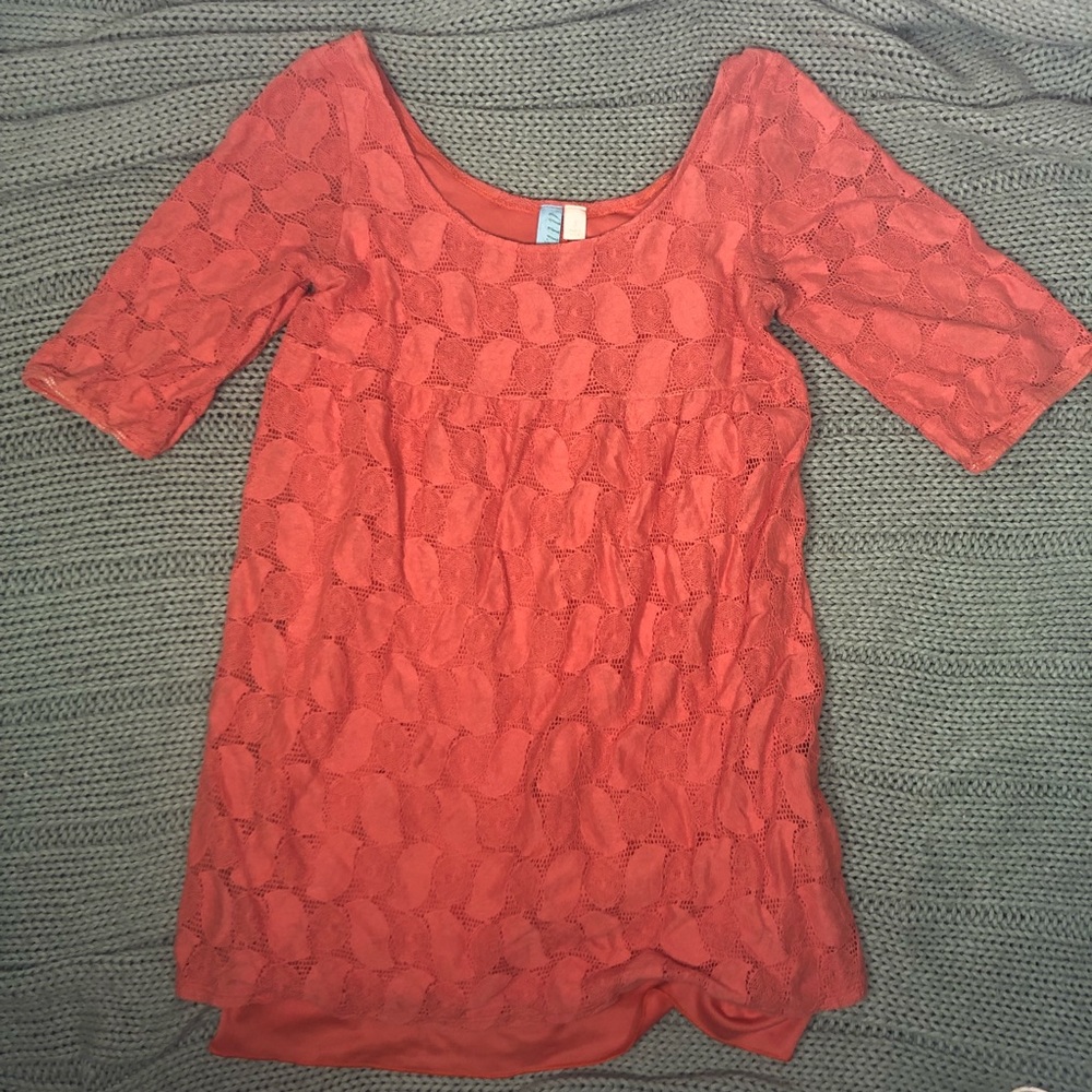 Francescas Dress Size Small Women Pink Lace Alna Be 1/2 Sleeve Pull Over Short